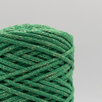 Хлопковый Шнур Изумруд с золотым люрексом, Змм/100 м