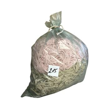 №215 Путанка, вторичная трикотажная  пряжа в мешке 5 кг (бежевый резинка, пастельно-розовый)