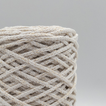 Хлопковый Шнур Белый с золотым люрексом, Змм/100 м