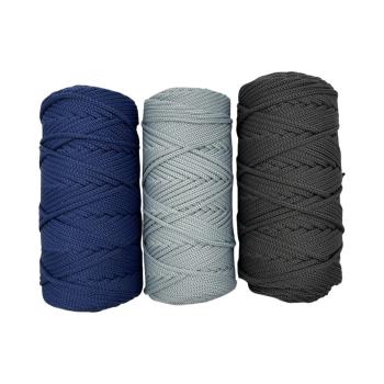 Набор из полиэфирных шнуров 3_519, 4 мм 100 м, 3 штуки (арабская ночь, сизый, тёмно-серый)