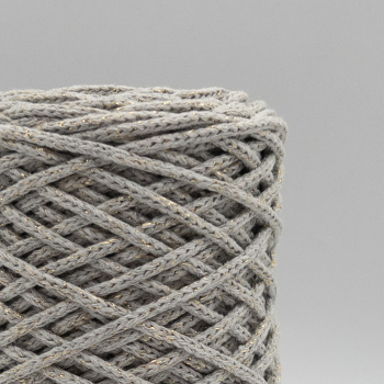 Хлопковый Шнур Светло-серый с золотым люрексом, Змм/100 м