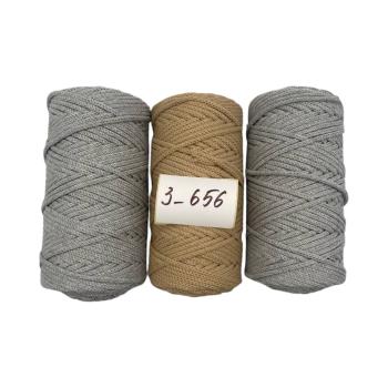 Набор из хлопковых шнуров 3_656, 4 мм 100 м, 3 штуки (светло-серый 2 шт., карамель)