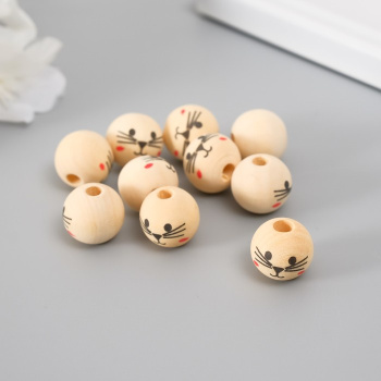 Б-32 Бусины для творчества дерево "Мордочка котика"  d=1,6 см, цена указана за 1 шт