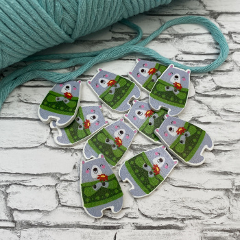 2802-1 Декоративная пуговица "Мишутка в кофточке", 1 штука, 29х20мм