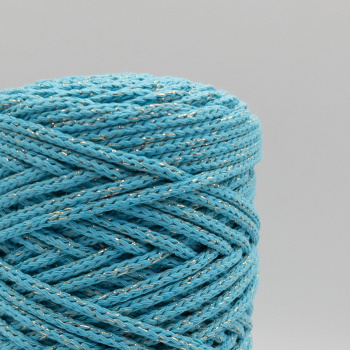 Хлопковый Шнур Бирюза с золотым люрексом, Змм/100 м