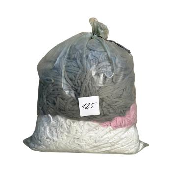 №125 Путанка, вторичная трикотажная  пряжа в мешке 5 кг ( белый,розовый,серо-фиолетовый)