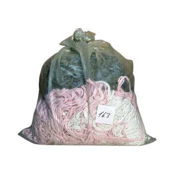 №163 Путанка, вторичная трикотажная  пряжа в мешке 5 кг ( хаки,розовый,белый)