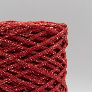 Хлопковый Шнур Красный с золотым люрексом, Змм/100 м