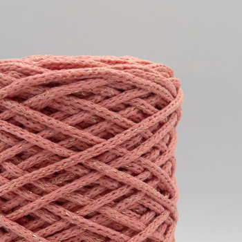 Хлопковый Шнур Розовый персик с золотым люрексом, Змм/100 м