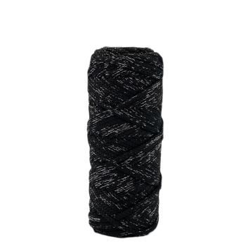 Полиэфирный шнур с люрексом (серебро) для вязания ПЭШЛ_01-50 Чёрный, 4 мм/50 метров