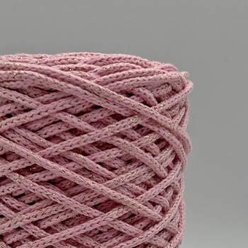 Хлопковый Шнур Нежно-розовый с золотым люрексом, Змм/100 м