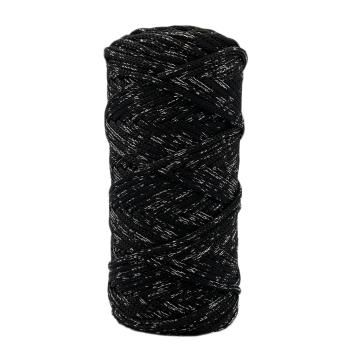 Полиэфирный шнур с люрексом (серебро) для вязания ПЭШЛ_01 Чёрный, 4 мм/100 метров