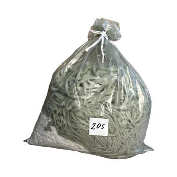 №205 Путанка, вторичная трикотажная  пряжа в мешке 5 кг (белый, светло-зелёный резинка)