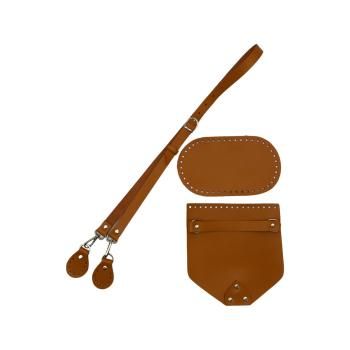 КНТРЗ-7 Набор для сумки из натуральной кожи (клапан, донышко, ремень,) цвет мандарин