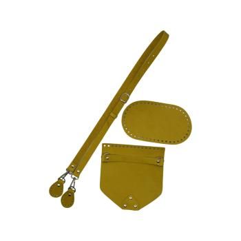 КНТРЗ-14 Набор для сумки из натуральной кожи (клапан, донышко, ремень,) карри