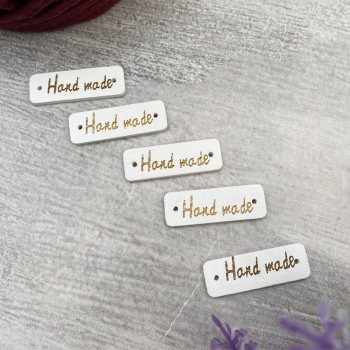 2718-5 Декоративная бирка "Hand made" 30x10 мм, белая 
