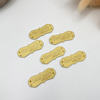 2771 Декоративная бирка из искусственной кожи, "Handmade" 15х40 мм, золото