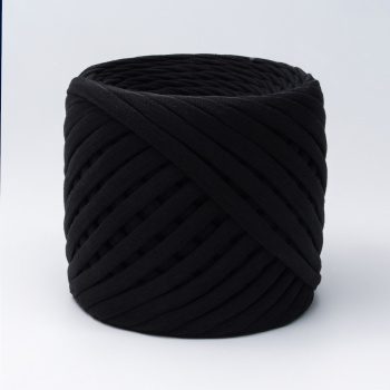 Трикотажная пряжа Hobyt ТП 069 Чёрная, первичная, изнаночная, 100% хлопок, 100 м, 7-9 мм