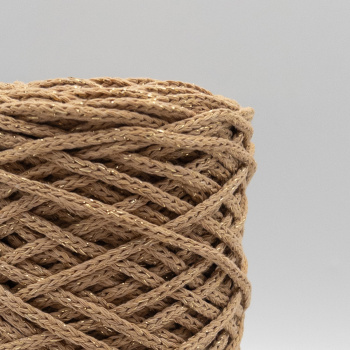 Хлопковый Шнур Золотисто-бежевый с золотым люрексом, Змм/100 м