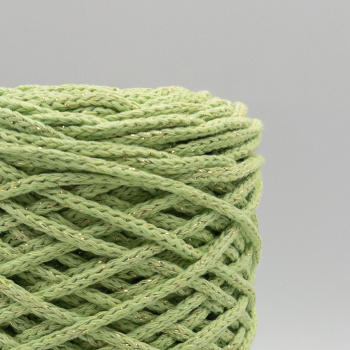 Хлопковый Шнур Фисташка с золотым люрексом, Змм/100 м