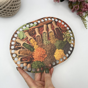 1438 Деревянная крышка с рисунком "Ароматные специи", 20х15 см